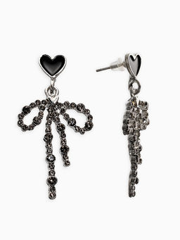 Серьги «Бантики с сердечками», чёрно-серые в серебре