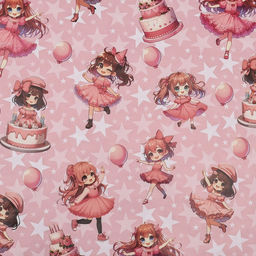 Цена за 10 шт. Бумага упаковочная двухсторонняя «Девочка и торт», глянец 100×70 см