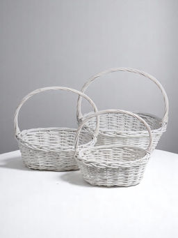 Корзина плетёная для хранения, лоза, овальная, серая, набор 3 шт.
