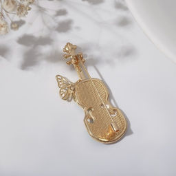 Брошь «Скрипка с бабочкой», синяя, зелёный в золоте