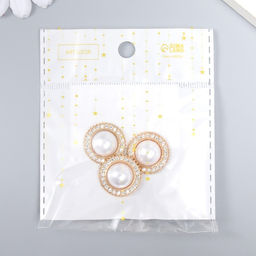 Декор для творчества металл, пластик "Жемчужинка в окантовке" стразы, золото н-р 3 шт 2х2 см