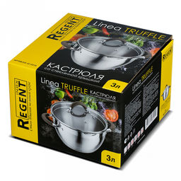Кастрюля из нержавеющей стали "Truffle" 2,3л, д18см, h10,5см, s3мм, дно s0,5мм, индукционное дно д13,5см, стеклянная крышка с силиконовой вставкой, ручка из нержавеющей стали с силиконовой вставкой, многослойное капсулированное дно, мерная шкала, цве