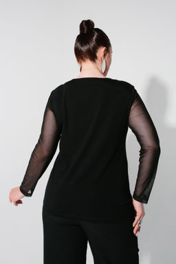 Сетка+ трикотажная вискоза лонгслив джемпер блуза