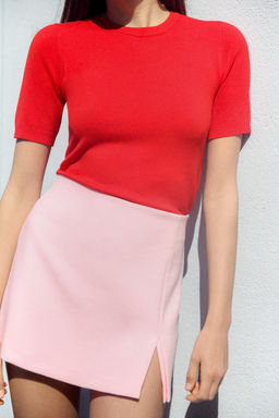 BASIC PLAIN KNIT SHORT SLEEVE TOP - Zara фото 2