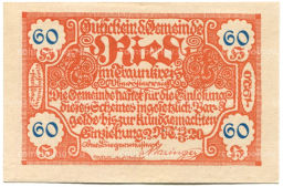 Банкнота 60 геллеров 1920 года Австрия  Рид-им-Траункрайс (нотгельд)