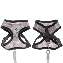 Цена за 2 шт. Шлейка с поводком 118см "Sweet puppy" размер S, цвет серый