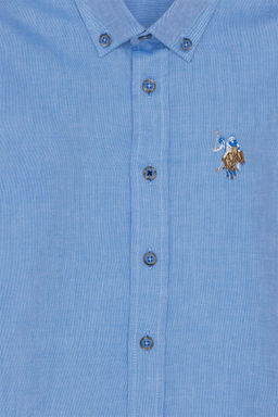 Темно-синяя базовая рубашка с длинным рукавом для мальчиков - U.s. polo assn фото 5