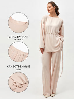 Костюм женский (туника, брюки) MINAKU: Casual Collection, размер 52, бежевый