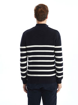 Dik Yaka Uzun Kollu ?izgili Erkek Triko Kazak