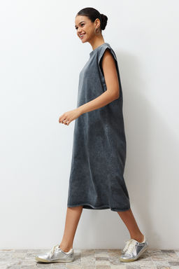 TRENDYOLMILLA Antrasit Y?kamal?/Soluk Efektli Shift/Duz Kesim Orme Elbise TWOSS24EL00126  фото 10