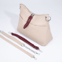 Сумка-мешок, отдел на молнии, 3 наружных кармана, длинный ремень, цвет бежевый/бордовый - Simaland фото 6