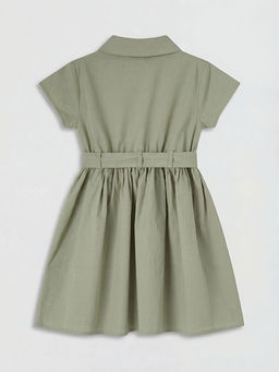 G?mlek Yaka K?z ?ocuk Poplin Elbise ve Kemer