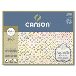 "Canson" Блок для акварели AQUARELL CP Fine 60% хлопок, 40% целлюлоза 300 г/м2 A4+ 25 х 36 см склейка с четырех сторон 20 л. C400106438 мелкозернистая
