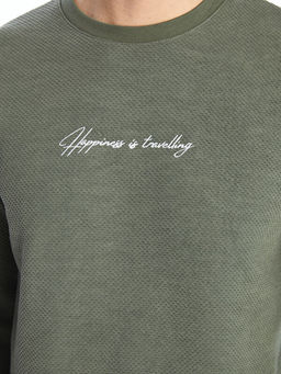 Bisiklet Yaka Uzun Kollu Bask?l? Erkek Sweatshirt