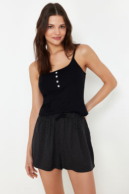 Trendyolmilla Siyah %100 Pamuklu Puantiyeli Dugme Detayl? Ip Ask?l? Sortlu Orme Pijama Tak?m? THMSS24PT00335 фото 3