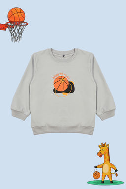 Gri Erkek Cocuk Mevsimlik-Ince Basketbol Desenli Orme Sweatshirt TKDAW25SW00005