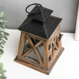 Деревянный подсвечник-фонарь на 1 свечу «Трапеция», коричневый, 20.5×12.5×12.5 см