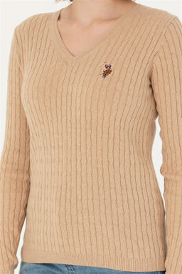 Женский базовый свитер песочного цвета с v-образным вырезом Неожиданная скидка в корзине - U.s. polo assn фото 6