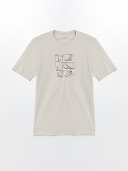 Bisiklet Yaka K?sa Kollu Bask?l? Penye Erkek Ti??rt