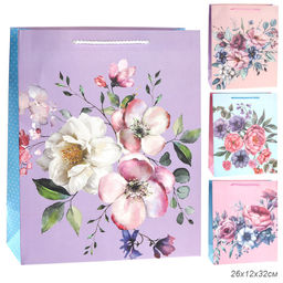 Цена за 12 шт. Пакет подарочный 26x32x12см Цветы / 5101L /уп 12/384/ - ГалеонТрейд фото 6