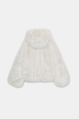 SHORT FAUX FUR COAT WITH HOODIE - Zara фото 4