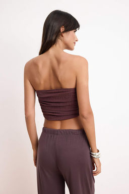 Bordo Pembe Straplez Buzgulu Esnek Orme Bluz TWOSS24BZ00216