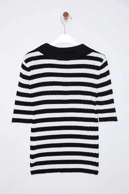 Siyah*001 Basic Polo Yaka T-Shirt Gorunumlu Ince Bluz TWOSS20BZ0112