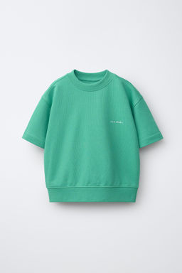 SUDADERA MANGA CORTA TEXTO RELIEVE / Azul pato