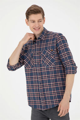 Мужская рубашка с длинным рукавом цвета индиго