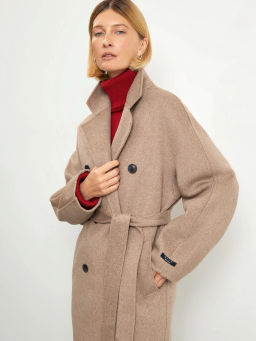 Двубортное пальто из шерсти, R133/toffees