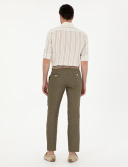 Haki Slim Fit %100 Keten Pantolon