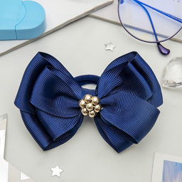 Цена за 6 шт. Бант для волос на резинке «Школьница», ромашка классик, 11 см, синий