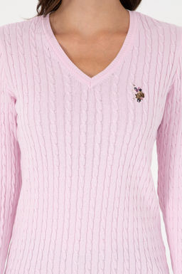 Женский розовый базовый свитер с v-образным вырезом Неожиданная скидка в корзине - U.s. polo assn фото 6