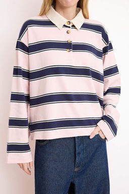 Ekru Cizgili Boxy Dusuk Kol Uzun Kollu Interlok Orme T-Shirt TWOSS26TS00188 - Trendyolmilla фото 7