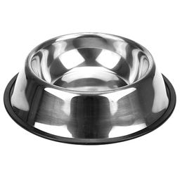 Миска для кормления животных из нержавеющей стали 0,55л, д21,5см, h5см, основание ПВХ (Китай)