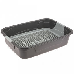 Лоток-туалет для кошек 44,7х33,4х14,7см, полипропилен, с сеткой, с ботиком, темно-серый/серый (Россия) - Pet toys фото 3