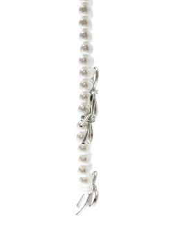 Колье «Бантик» с жемчугом, белое в серебре