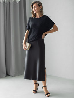 Джемпер с цельнокроенным коротким рукавом из хлопковой пряжи с пайетками - Vilatte фото 5