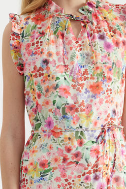 Pembe Cicek Desenli A-Kesim Midi Astarl? Sifon Dokuma Elbise TWOSS23EL01840