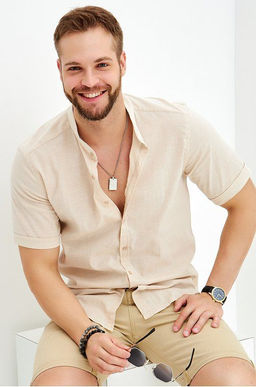 Мужская льняная рубашка с воротником-стойкой Happy Fox  фото 7