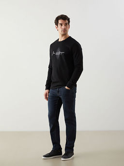 Bisiklet Yaka Bask?l? Erkek Kal?n Sweatshirt