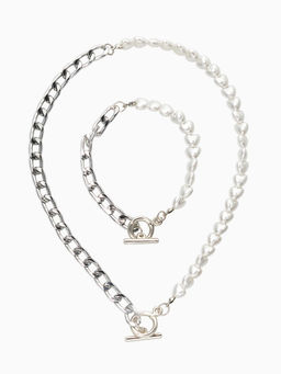 Набор 2 предмета: колье, браслет «Жемчужное сердце с цепочкой», 18 и 42 см, белый в серебре