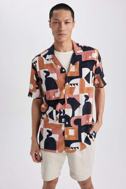 Рубашка обычного кроя с открытым воротником и короткими рукавами - Defacto фото 2