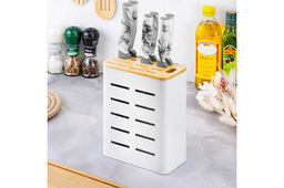 Подставка для ножей 17,5*9,3*21,5 см Белая + бамбуковая крышка