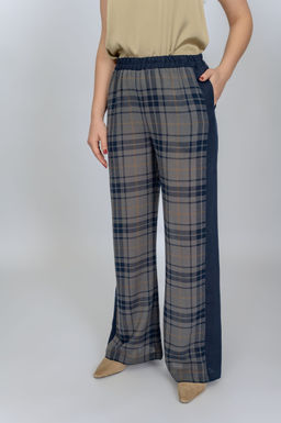 Брюки льняные с лампасами  клетка