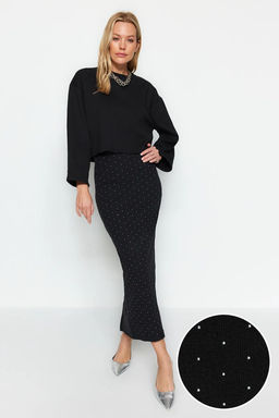 TRENDYOLMILLA Siyah Yap?st?rma Tas Midi Orme Etek TWOAW24ET00243