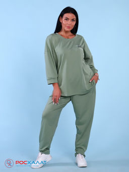 Трикотажный костюм с брюками оливковый К-59 (4)