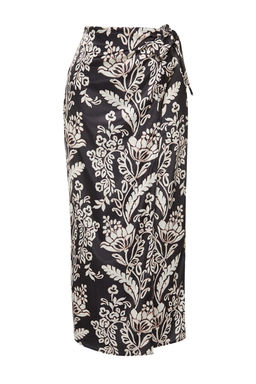 Cok Renkli Onden Baglama Detayl? Kruvaze Kapama Saten Midi Dokuma Etek TWOSS24ET00128