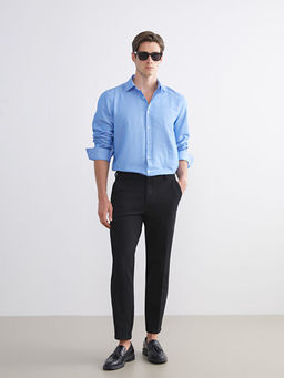 ?nden D??me Kapamal? D?z Uzun Kollu Erkek G?mlek