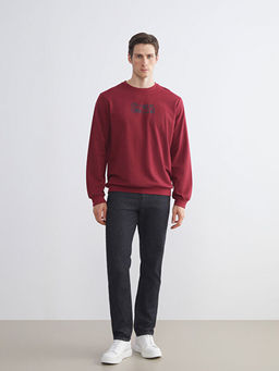 Bisiklet Yaka Bask?l? Erkek Sweatshirt